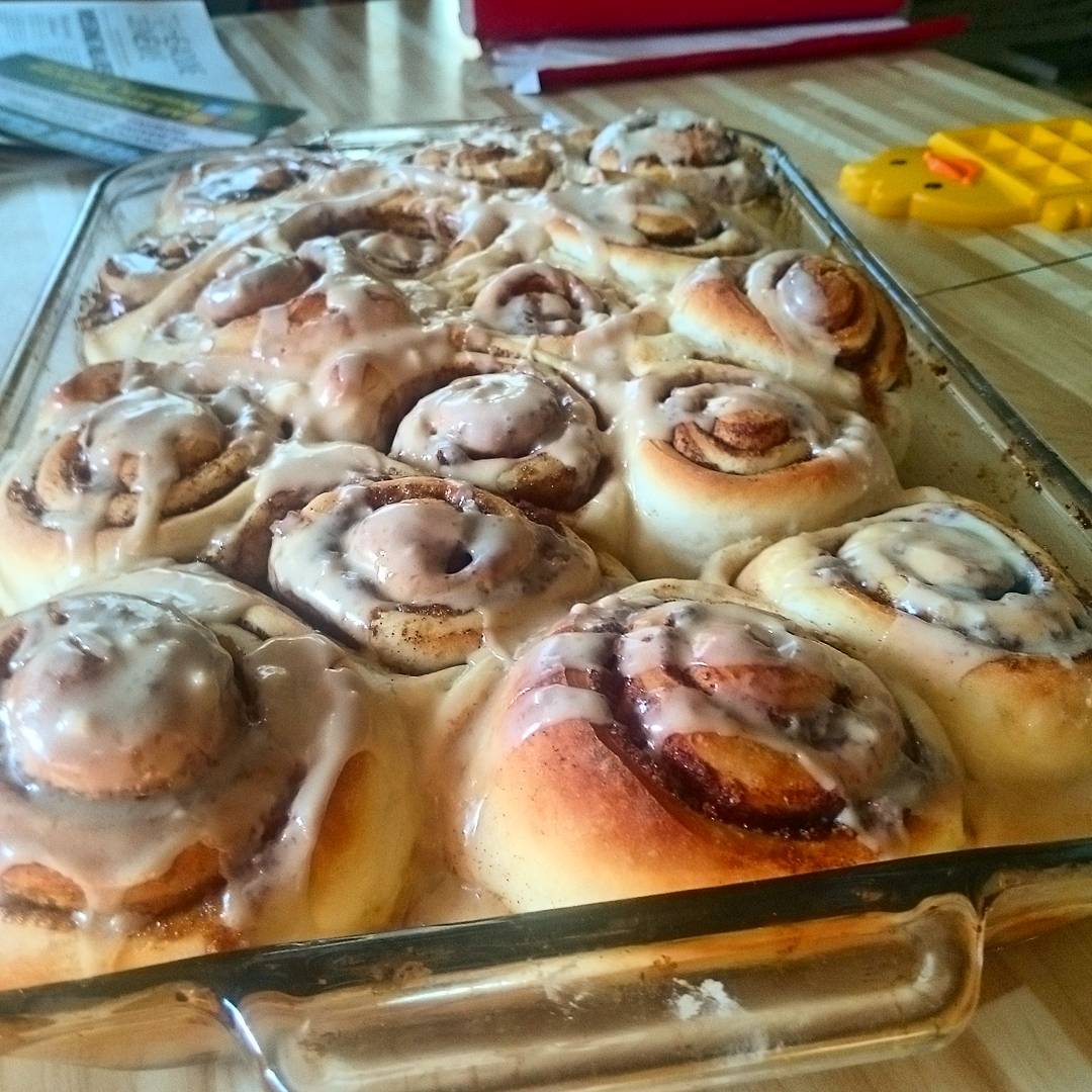 Pan of glazed yeast rolls